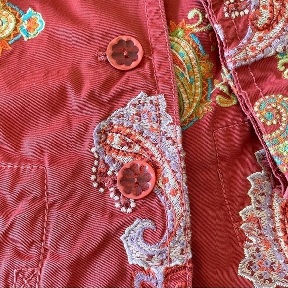 Johnny Was Paisley Floral Embroidered Twill Cotton Jacket Red Orange Medium - Picture 10 of 14